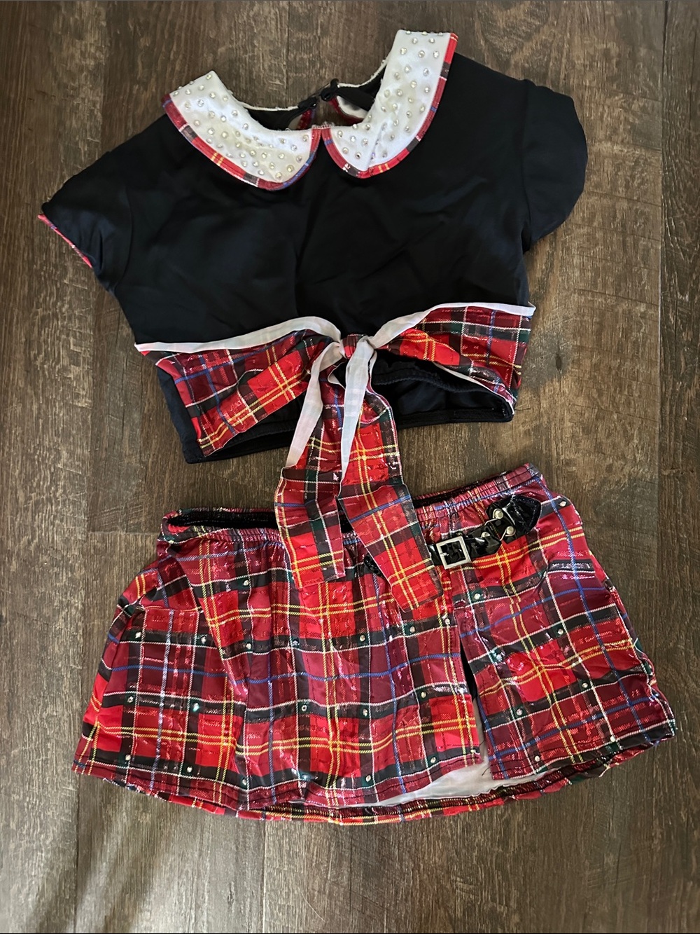 Competition Dance 2-Piece Black/Red Tartan Plaid Dance Costume Youth Large (YL)